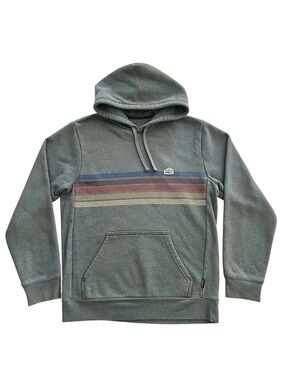 Patagonia Mens Hoodie Small Gray Green Chest Stripe Pullover Sweatshirt